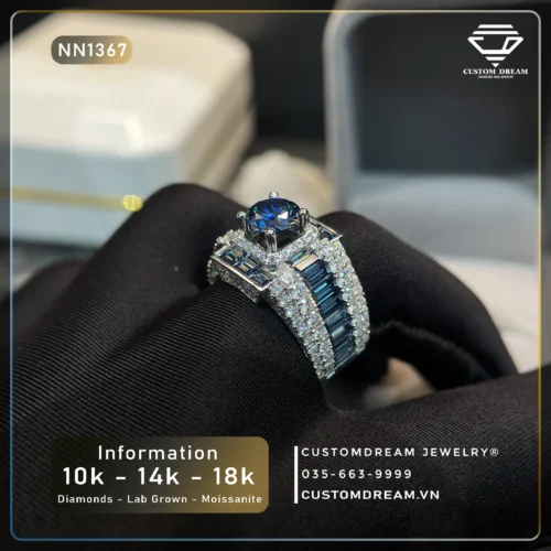 Nhẫn Nam Vàng Đính Đá Moissanite Deep Blue 7.2 Ly – NN1367