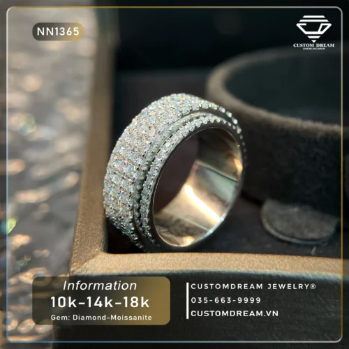 Nhẫn Nam Vàng Đính Đá Moissanite Toàn Thân Vòng Xoay – NN1365