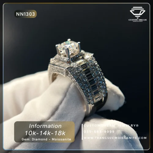 Nhẫn Nam Vàng Đính Đá Moissanite 7.2 Ly Đa Tầng – NN1303