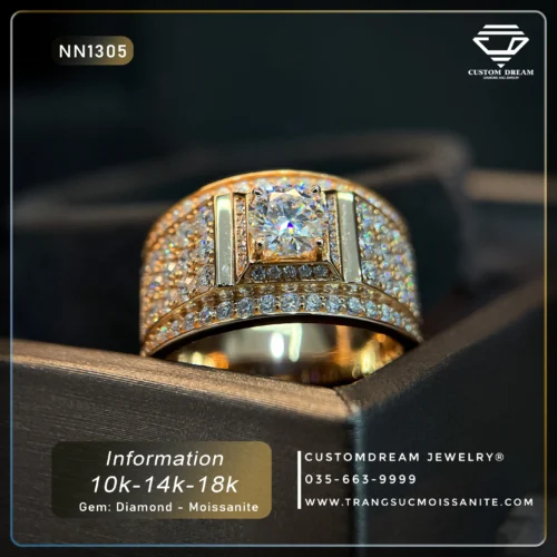 NN1305-4 Nhẫn Nam Vàng Đính Đá Moissanite 6.3 Ly – NN1305