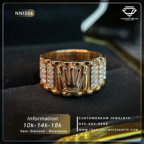 Nhẫn Nam Vàng Đính Đá Moissanite Dọc Thân – NN1306
