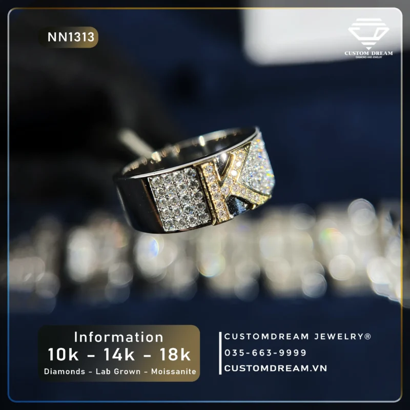 Nhẫn Nam Vàng Khắc Chữ K Đính Đá Moissanite – NN1313
