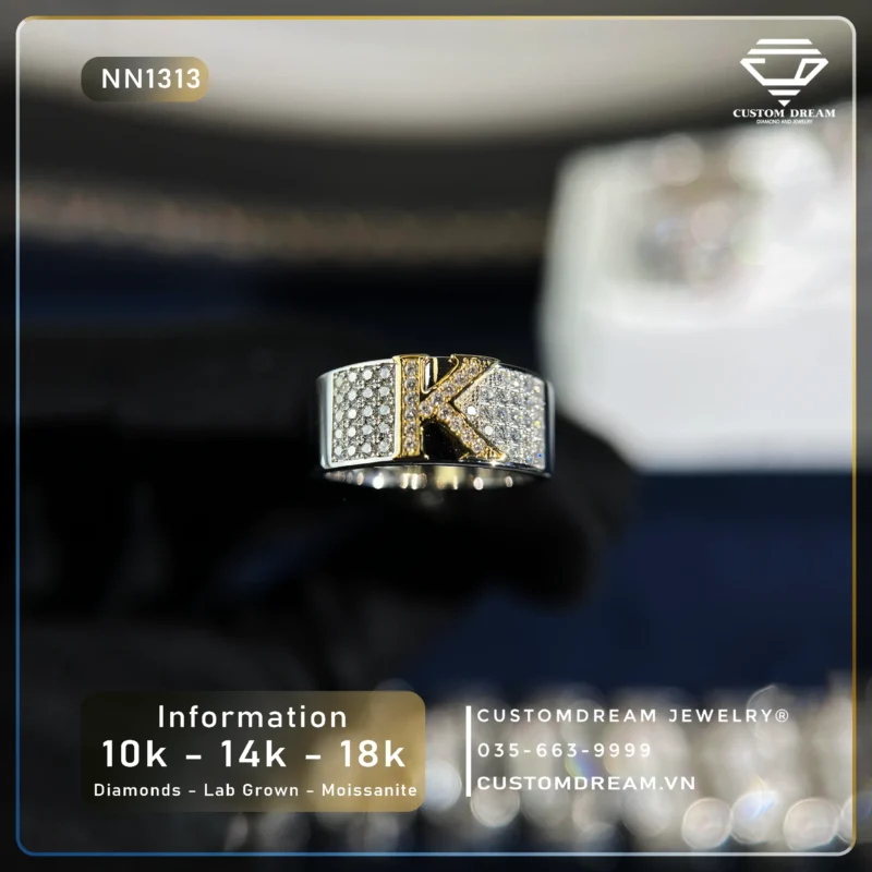 Nhẫn Nam Vàng Khắc Chữ K Đính Đá Moissanite – NN1313