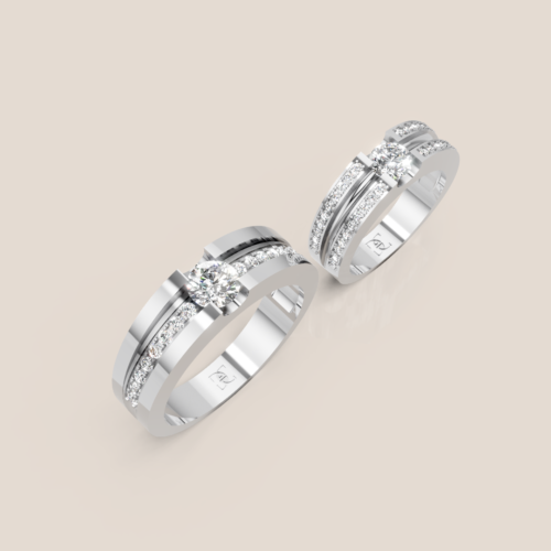 Nhẫn Cưới Vàng Trắng Đính Kim Cương Chủ Nữ Viền Hai Hàng Kim Cương – 345