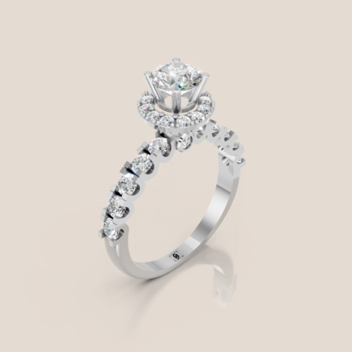 NCH409_0 Nhẫn Cầu Hôn Vàng Trắng Halo Kim Cương Tròn Đính Pave – NCH409