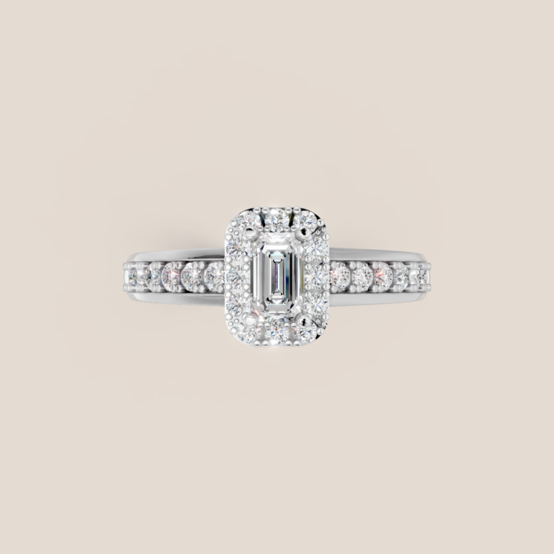 Nhẫn Cầu Hôn Vàng Trắng Kim Cương Cắt Emerald Halo Vuông – NCH411