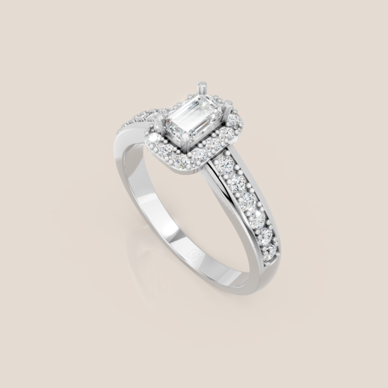 Nhẫn Cầu Hôn Vàng Trắng Kim Cương Cắt Emerald Halo Vuông – NCH411
