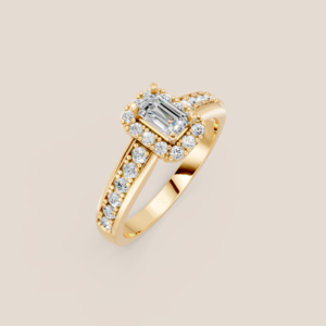 Nhẫn Cầu Hôn Vàng Trắng Kim Cương Cắt Emerald Halo Vuông – NCH411