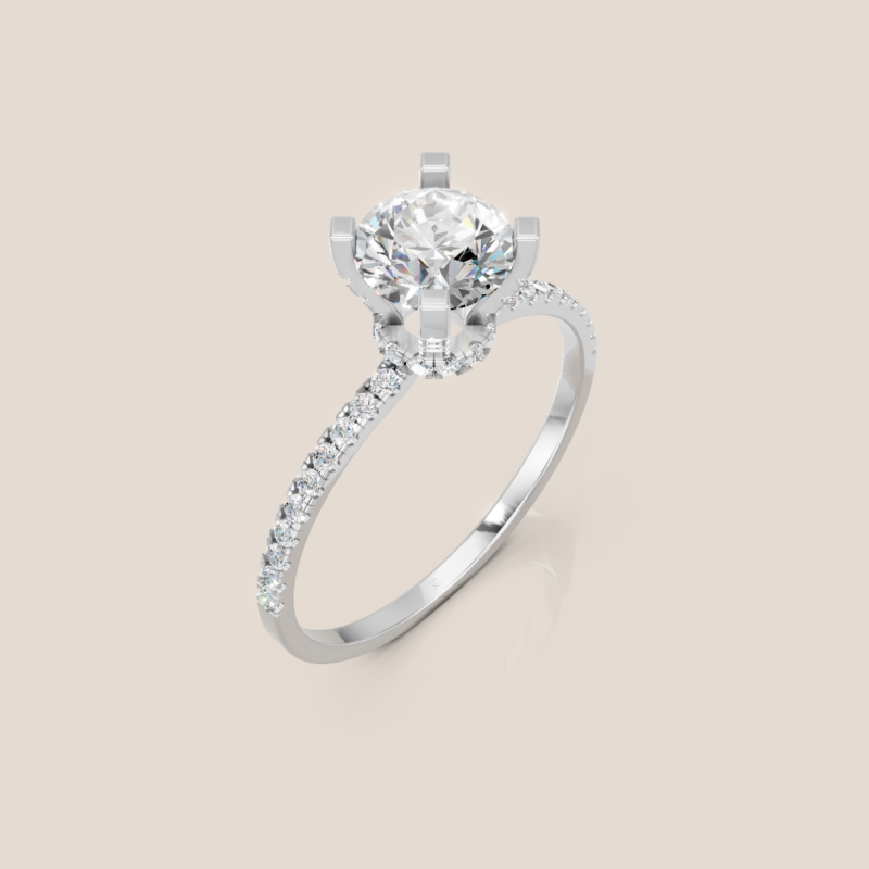 Nhẫn Cầu Hôn Vàng Trắng Kim Cương Nuôi Cấy Tròn Halo Ẩn Đính Tấm – NCH417