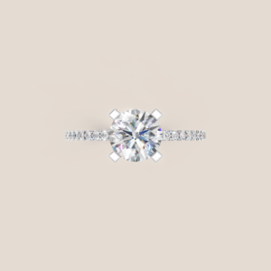 Nhẫn Cầu Hôn Vàng Trắng Kim Cương Nuôi Cấy Tròn Halo Ẩn Đính Tấm – NCH417