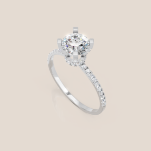 Nhẫn Cầu Hôn Vàng Trắng Kim Cương Nuôi Cấy Tròn Halo Ẩn Đính Tấm – NCH417