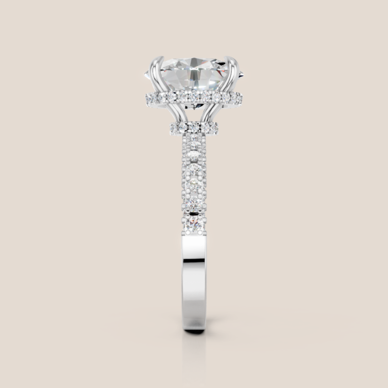 Nhẫn Cầu Hôn Vàng Trắng Kim Cương Nuôi Cấy Cắt Oval Halo Đính Tấm – NCH418