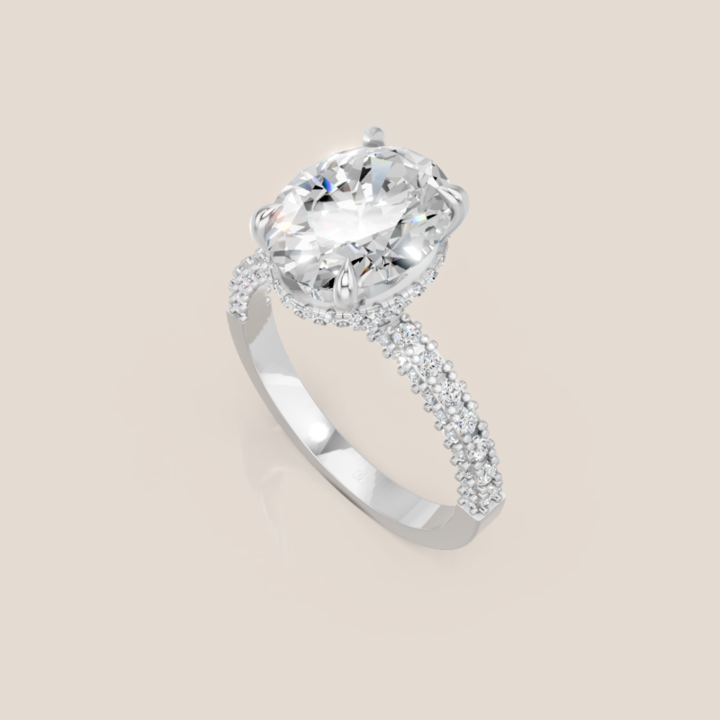 Nhẫn Cầu Hôn Vàng Trắng Kim Cương Nuôi Cấy Cắt Oval Halo Đính Tấm – NCH418