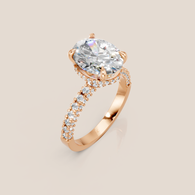 Nhẫn Cầu Hôn Vàng Trắng Kim Cương Nuôi Cấy Cắt Oval Halo Đính Tấm – NCH418
