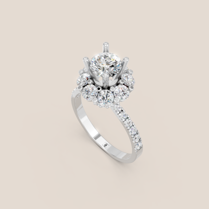 Nhẫn Cầu Hôn Vàng Trắng Kim Cương Nuôi Cấy Halo Hoa Đính Tấm – NCH420