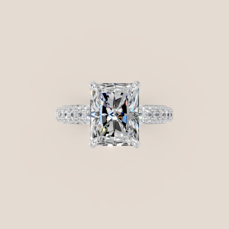 Nhẫn Cầu Hôn Vàng Trắng Kim Cương Nuôi Cấy Cắt Radiant Đính Tấm Nhiều Hàng – NCH422