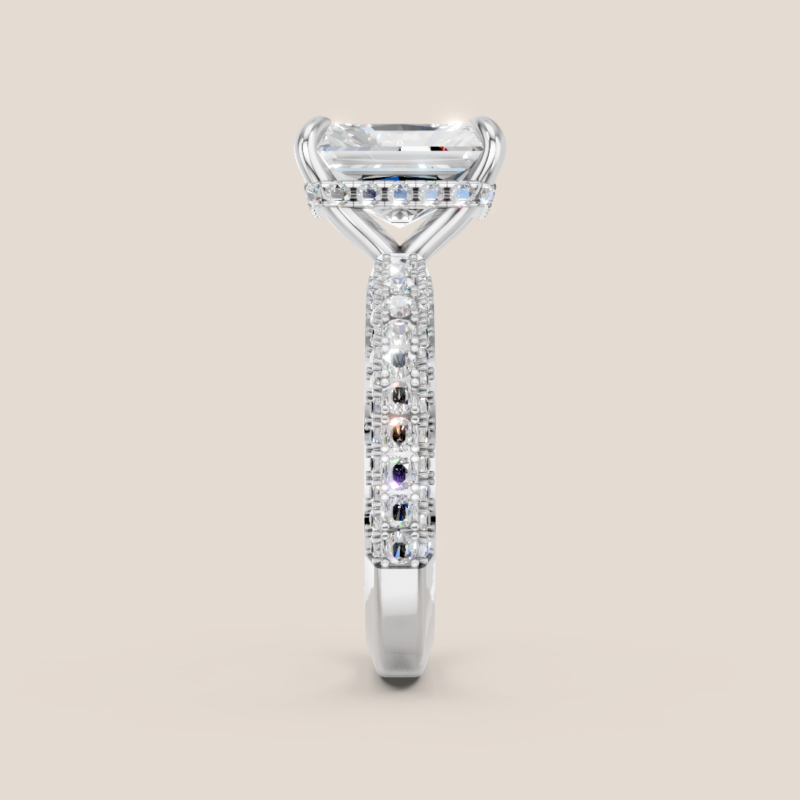 Nhẫn Cầu Hôn Vàng Trắng Kim Cương Nuôi Cấy Cắt Radiant Đính Tấm Nhiều Hàng – NCH422