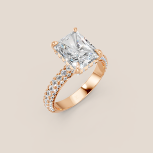 Nhẫn Cầu Hôn Vàng Trắng Kim Cương Nuôi Cấy Cắt Radiant Đính Tấm Nhiều Hàng – NCH422