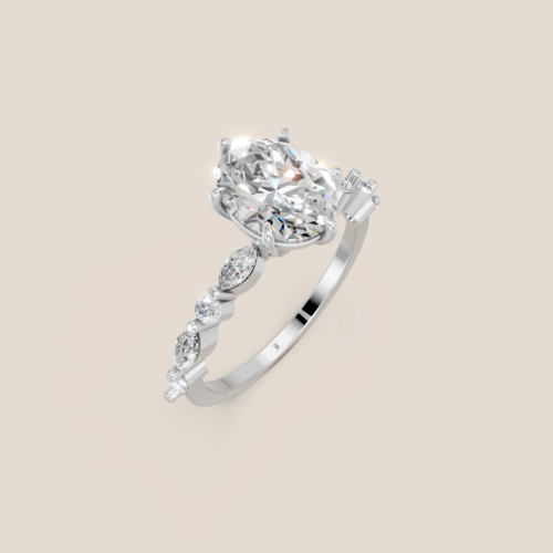 NCH424_0 Nhẫn Cầu Hôn Vàng Trắng Đính Kim Cương Oval Phối Đá Marquise – NCH424