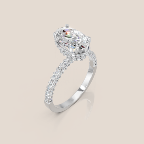 NCH429_0 Nhẫn Cầu Hôn Vàng Trắng Đính Kim Cương Oval Hidden Halo Thân Pavé Đôi – NCH429