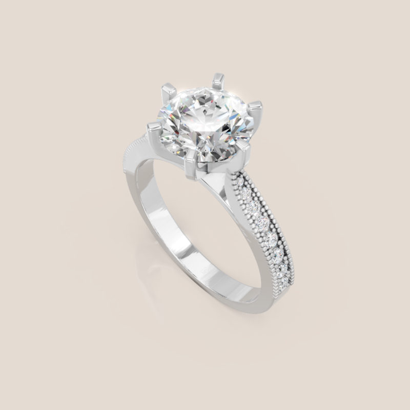 Nhẫn Cầu Hôn Vàng Trắng Đính Kim Cương Nuôi Cấy Solitaire Vintage – NCH432