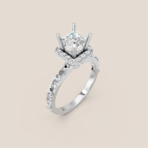 Nhẫn Cầu Hôn Vàng Trắng Kim Cương Nuôi Cấy Princess Halo Vuông Ôm Sát – NCH453