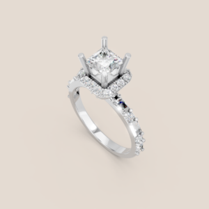 Nhẫn Cầu Hôn Vàng Trắng Kim Cương Nuôi Cấy Princess Halo Vuông Ôm Sát – NCH453