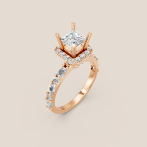 Nhẫn Cầu Hôn Vàng Trắng Kim Cương Nuôi Cấy Princess Halo Vuông Ôm Sát – NCH453