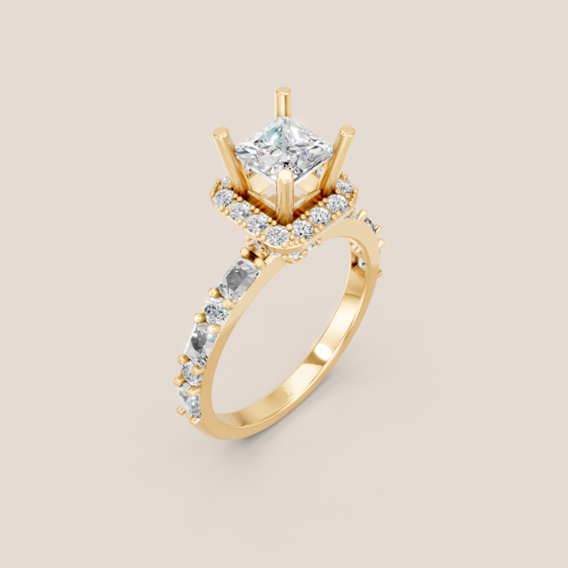 Nhẫn Cầu Hôn Vàng Trắng Kim Cương Nuôi Cấy Princess Halo Vuông Ôm Sát – NCH453
