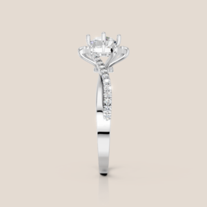 Nhẫn Cầu Hôn Vàng Trắng Kim Cương Nuôi Cấy Tròn Halo Thân Xoắn – NCH456