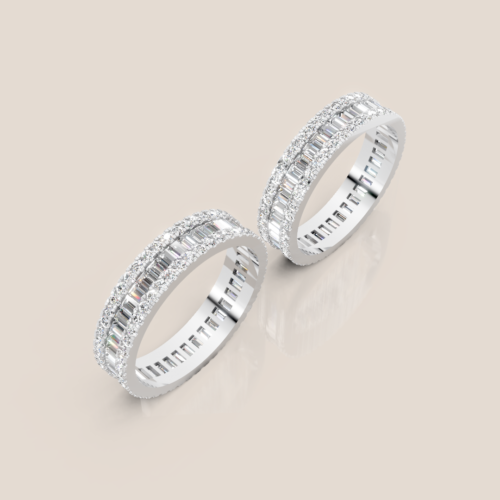 Nhẫn cưới đôi vàng trắng đính kim cương baguette full eternity 307