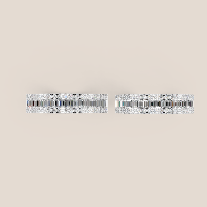 Nhẫn Cưới Vàng Trắng Đính Kim Cương Baguette Dáng Chéo – 308