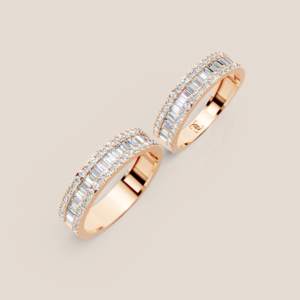 Nhẫn Cưới Vàng Trắng Đính Kim Cương Baguette Dáng Chéo – 308