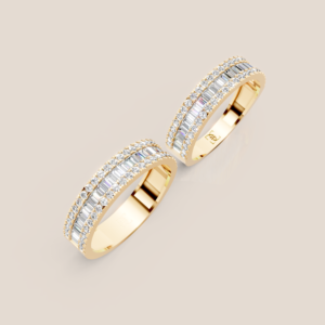 Nhẫn Cưới Vàng Trắng Đính Kim Cương Baguette Dáng Chéo – 308