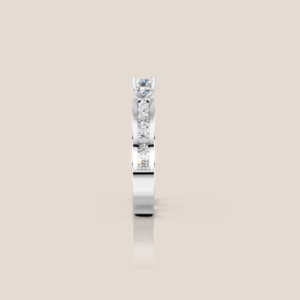 Nhẫn Cưới Vàng Trắng Nữ Đính Kim Cương Solitaire Nam Đính Hàng Kim Cương Chạy Giữa – 346