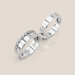 Nhẫn Cưới Vàng Trắng Bề Mặt Khấc Đốt Nữ Đính Hàng Kim Cương Bezel Cổ Điển – 347