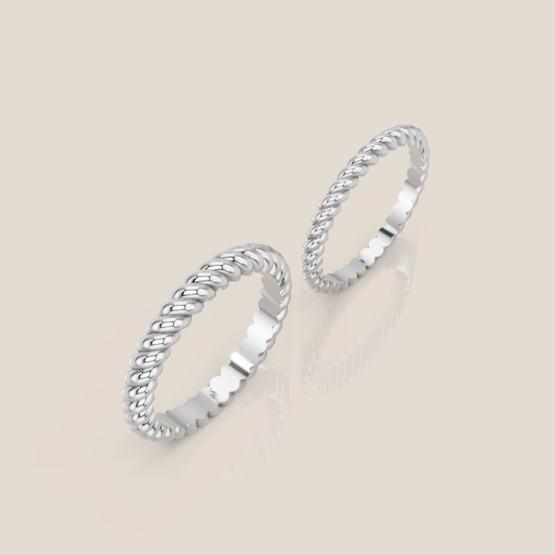 Nhẫn Cưới Vàng Trắng Bản Xoắn Thừng Không Đá – 354