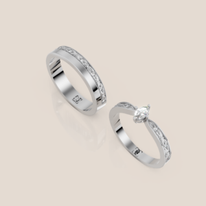 Nhẫn Cưới Vàng Trắng Chạm Khắc Cổ Điển Nữ Đính Kim Cương Marquise Nam Đính Hàng Kim Cương – 358