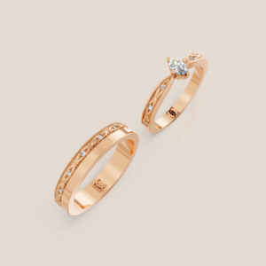 Nhẫn Cưới Vàng Trắng Chạm Khắc Cổ Điển Nữ Đính Kim Cương Marquise Nam Đính Hàng Kim Cương – 358