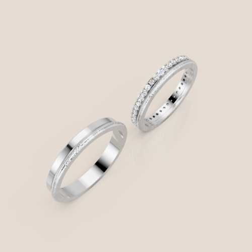 Nhẫn Cưới Vàng Bản Mỏng Đính Kim Cương Pavé Eternity Cho Cặp Đôi – 375
